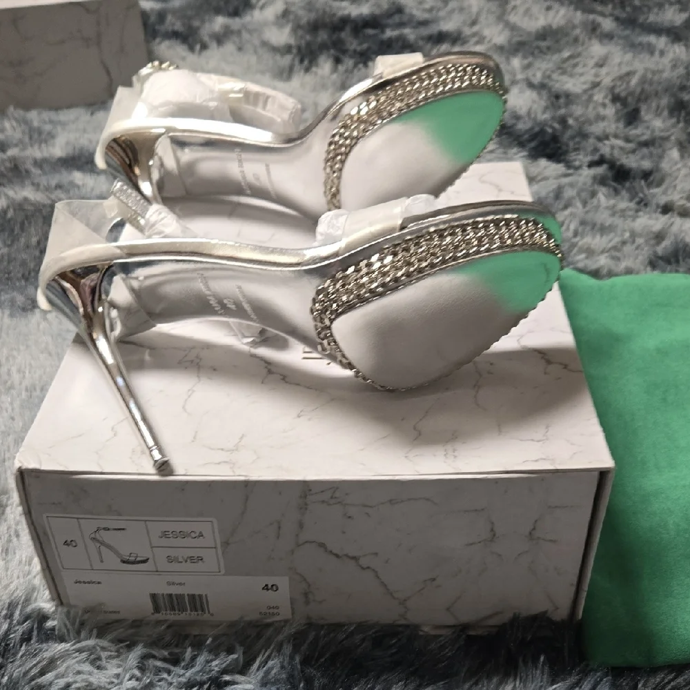 Jessica Rich - Elegant Silver Chain Detail Heels. New In Box Size EU 40/US 10 - Picture 6 of 6